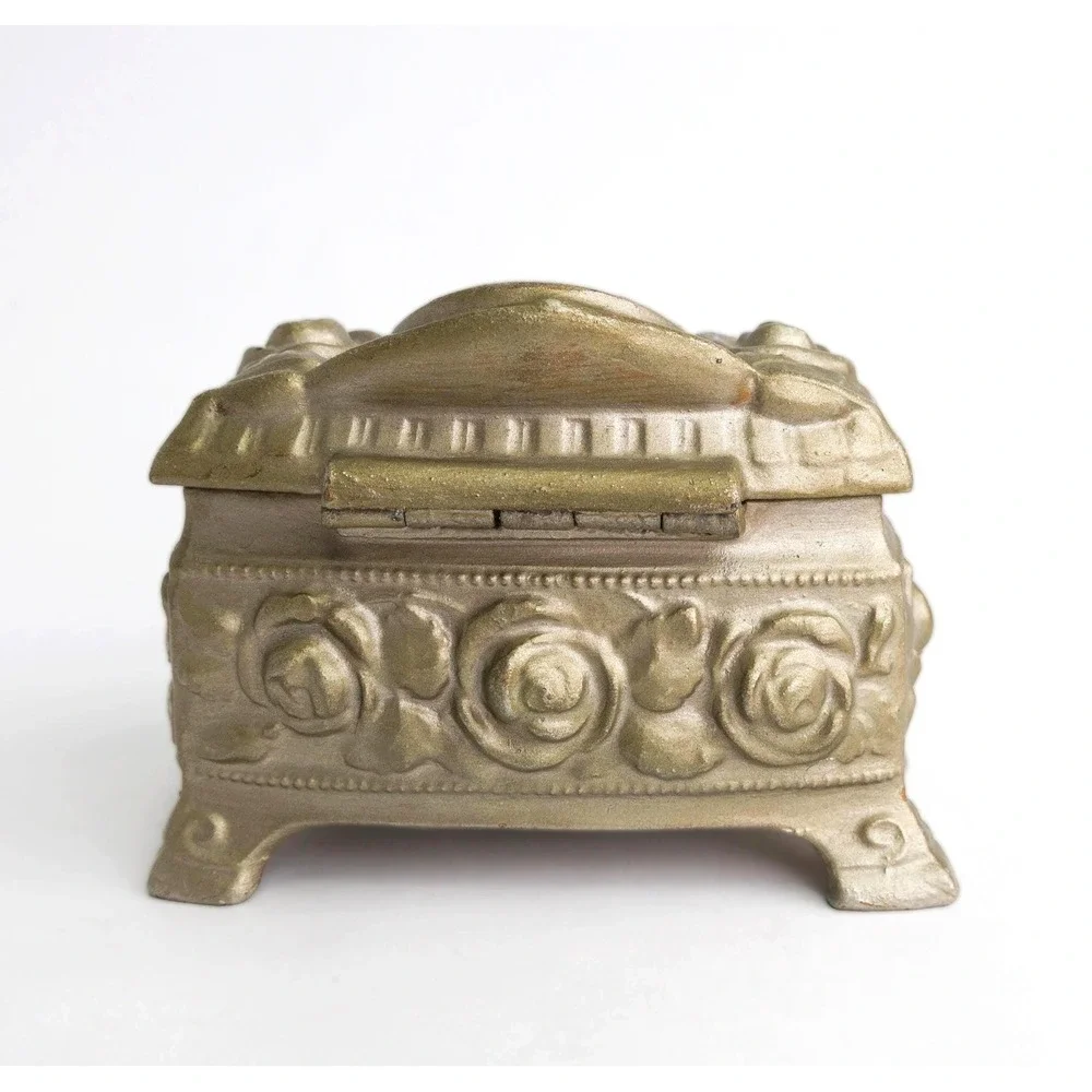 Antique Edwardian Jewelry Box Gold Gilt Metal Casket Style